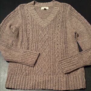 Textured Knit V-Neck Sweater Brown & White Cotton Blend Sonoma women’s xl